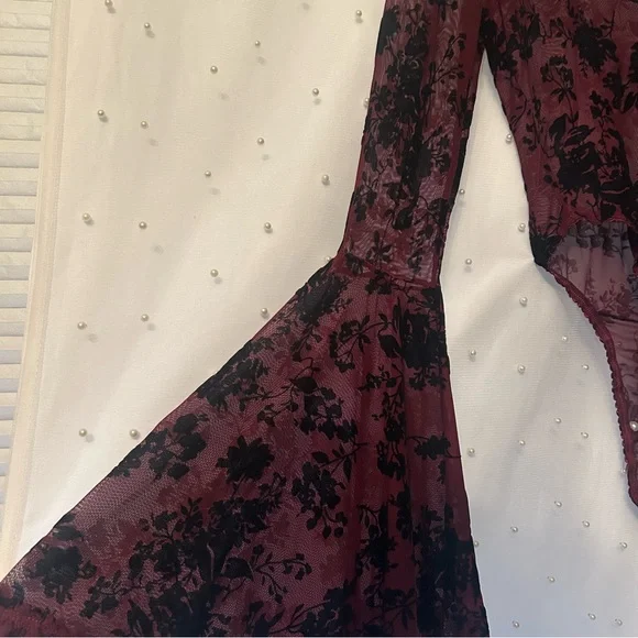Bodysuit With Lace Detail Dark Burgundy WORN ONCE - Picture 4 of 12
